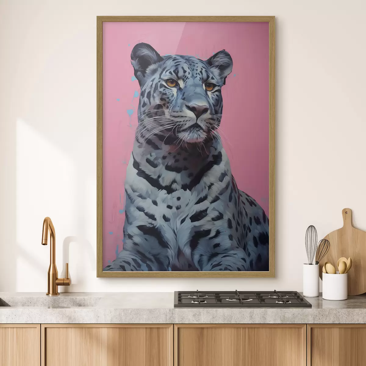Poster Blauer Tiger auf rosa Hintergrund f41658
