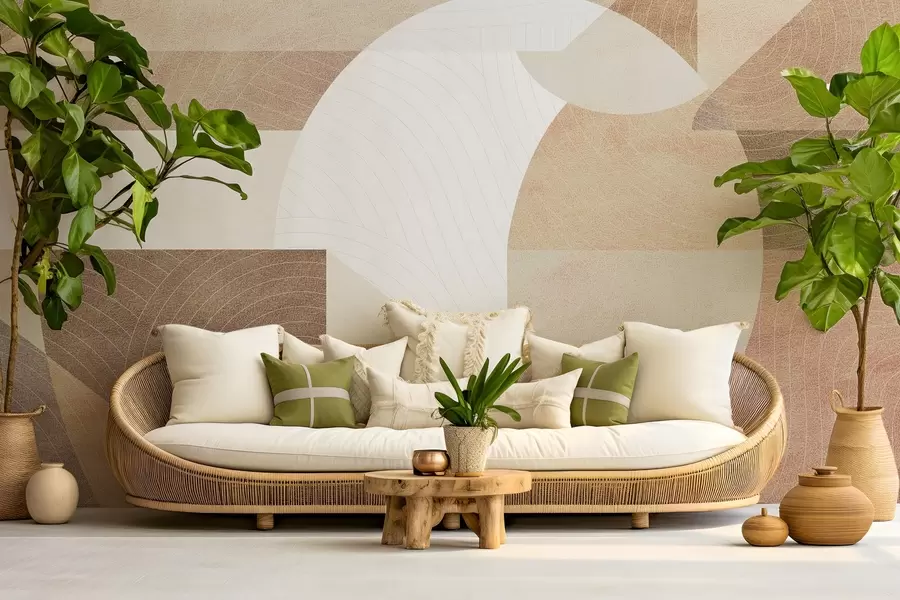 Fototapete Moderne Geometrie mit abstrakten Formen, strukturierte Details in Beige- und Brauntönen w02140