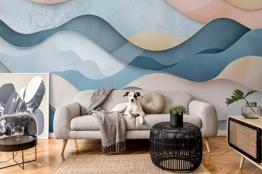 Fototapete Gewelltes Art-Déco-Muster in rosa und blauen Farben w02290