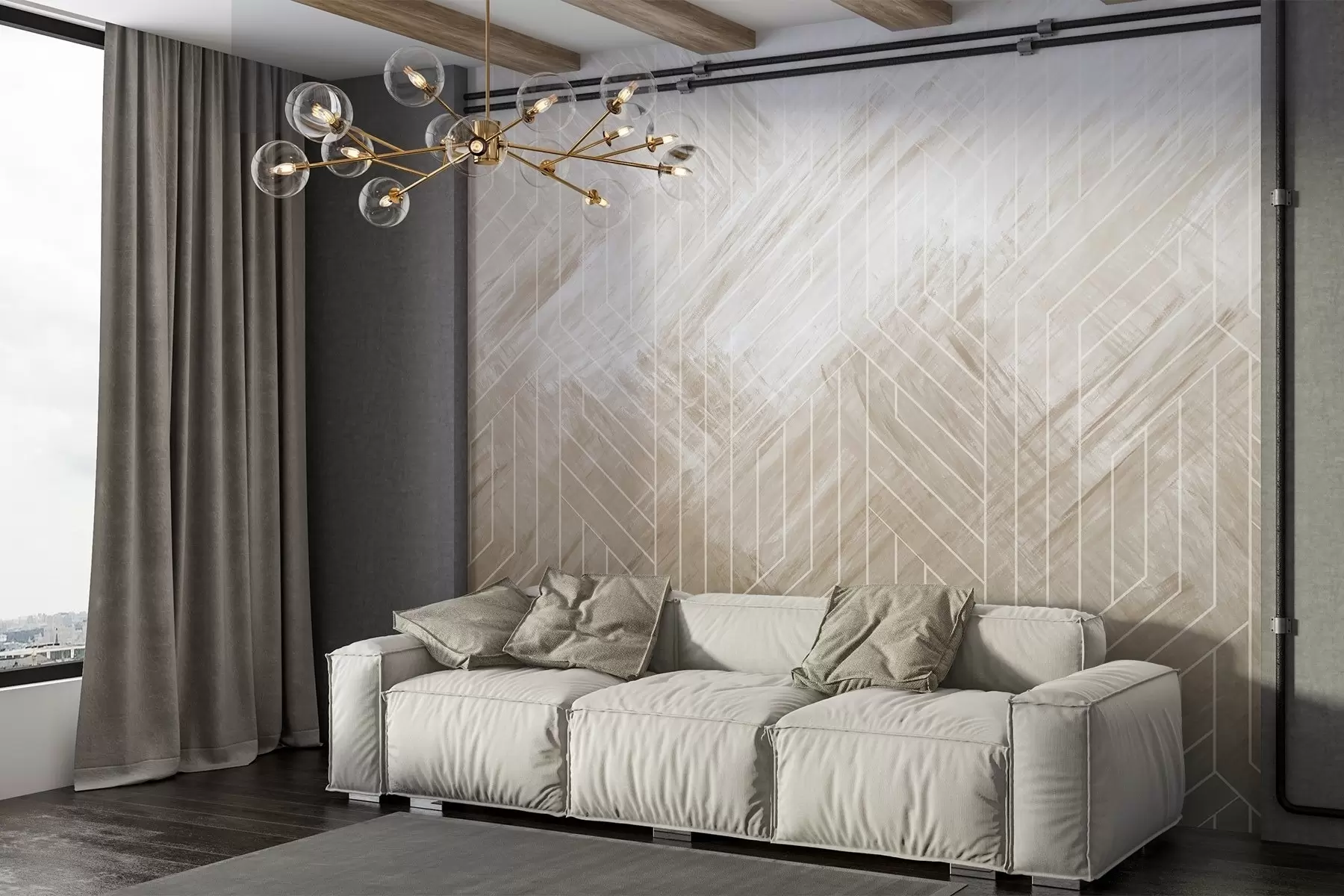 Fototapete Geometrischer abstrakter Hintergrund mit diagonalen Linien und Farbverlaufseffekt in Brauntönen w08433v1