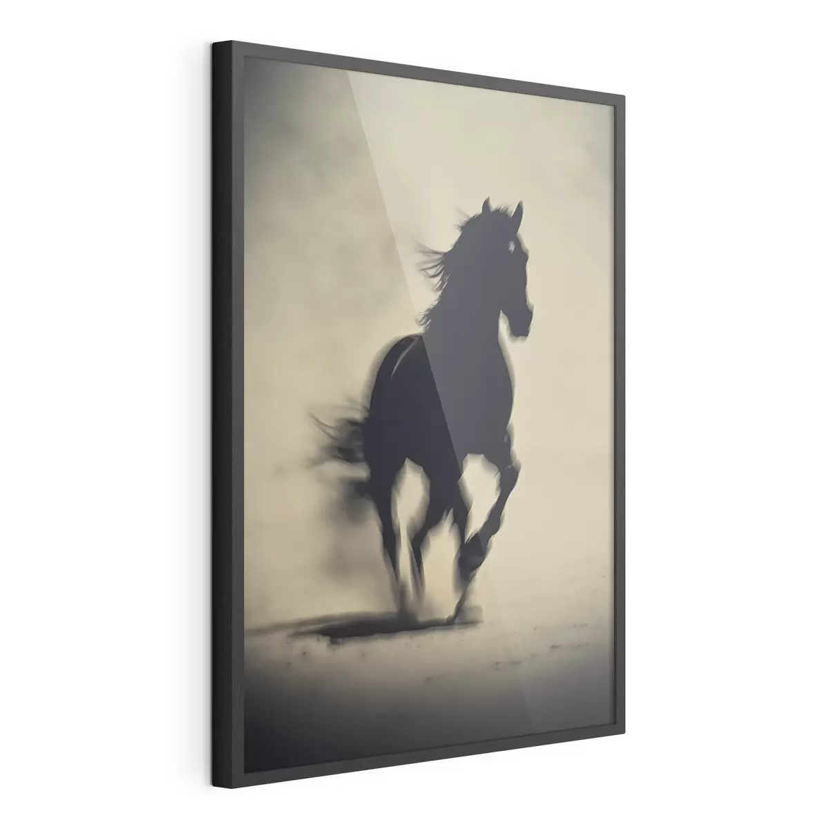 Poster Silhouette eines schwarzen Pferdes in verschwommenem Stil f41708