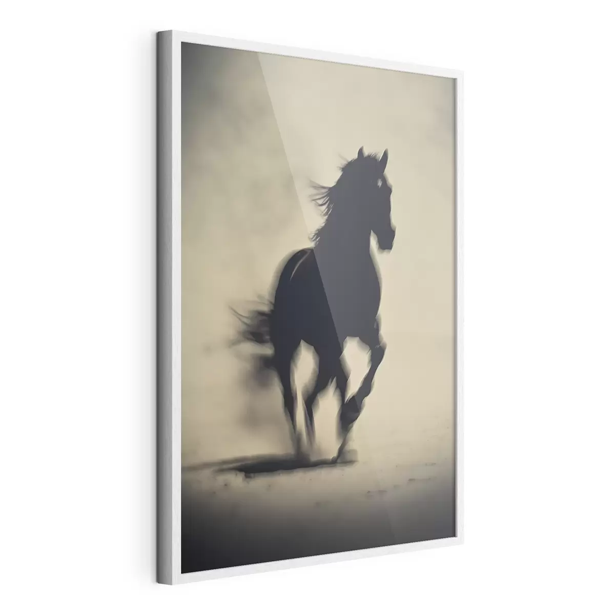 Poster Silhouette eines schwarzen Pferdes in verschwommenem Stil f41708