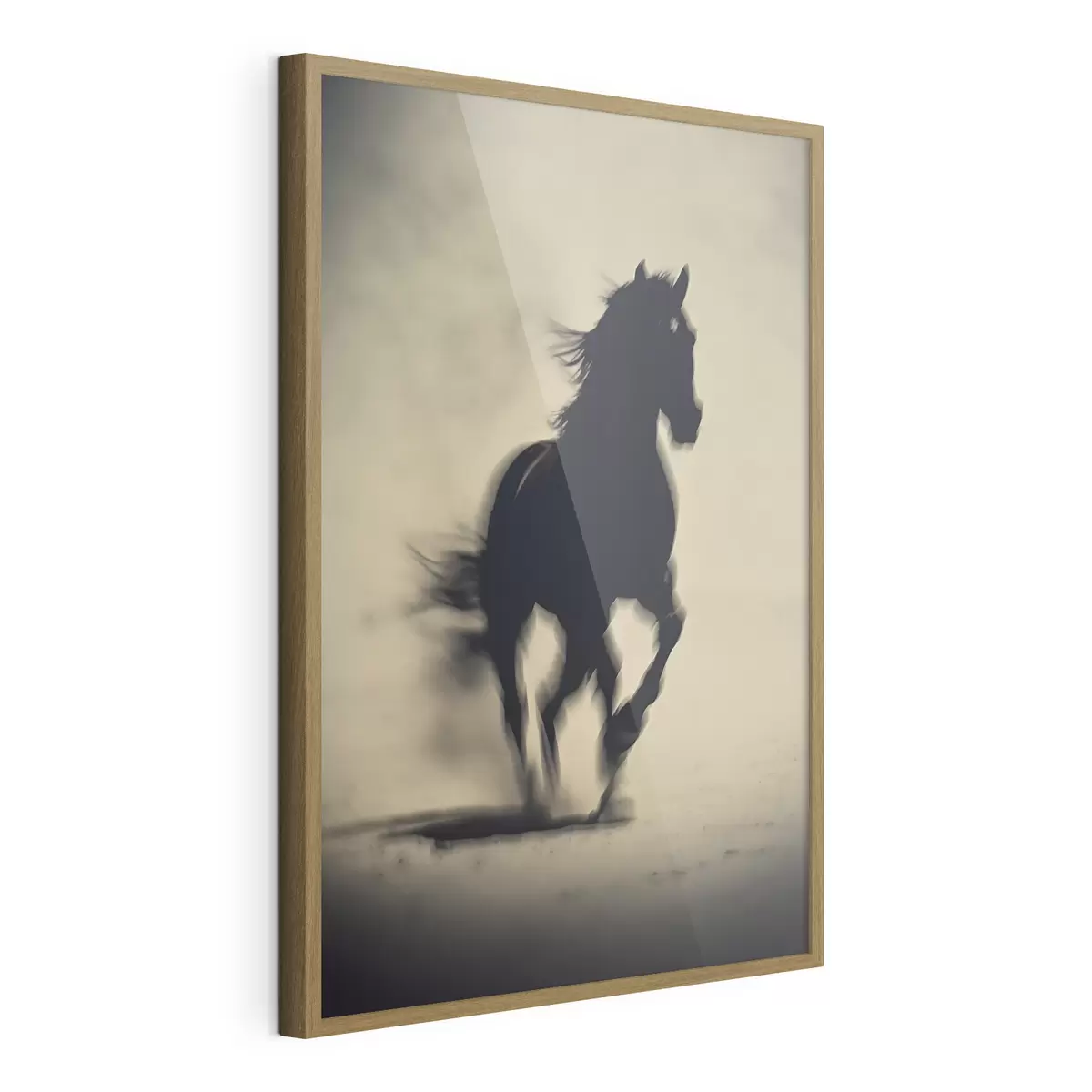 Poster Silhouette eines schwarzen Pferdes in verschwommenem Stil f41708