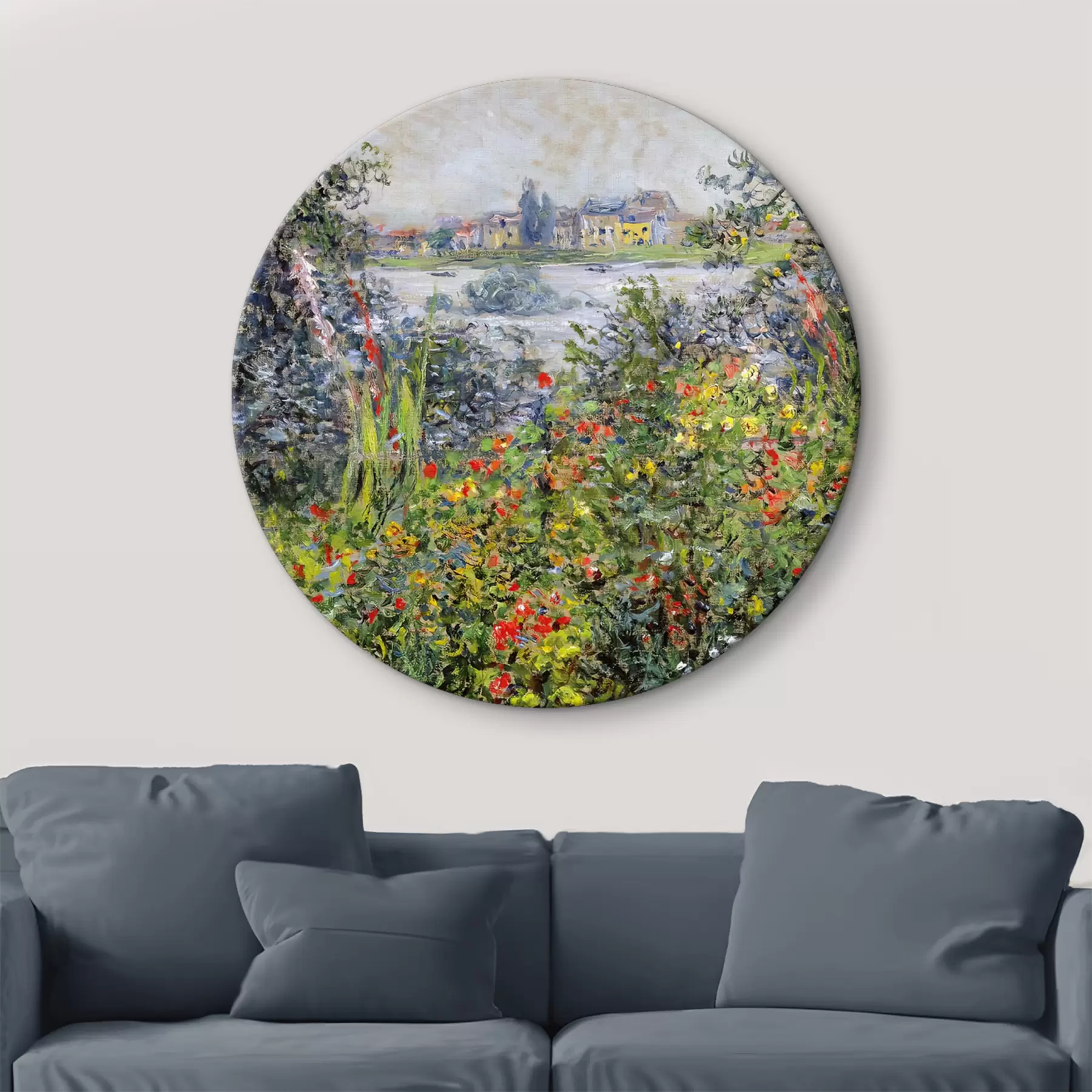 Fototapete Lebendige Blumen an einem ruhigen See r04136