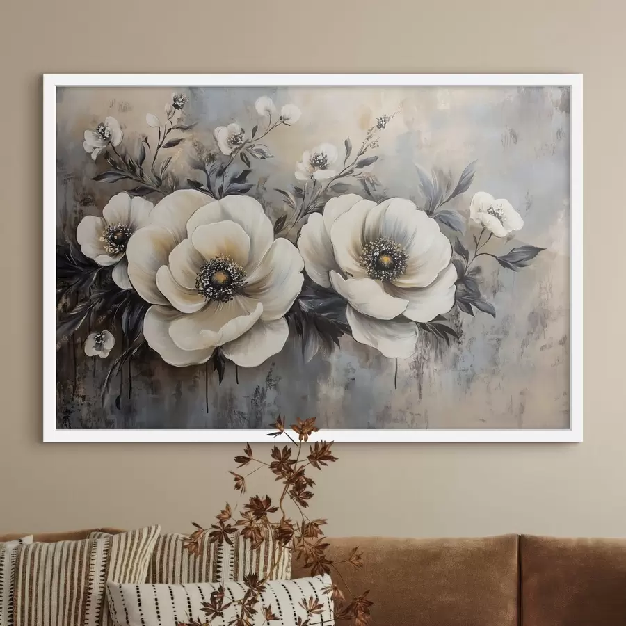 Fototapete Zweig mit weißen Blumen im Vintage-Stil f41828