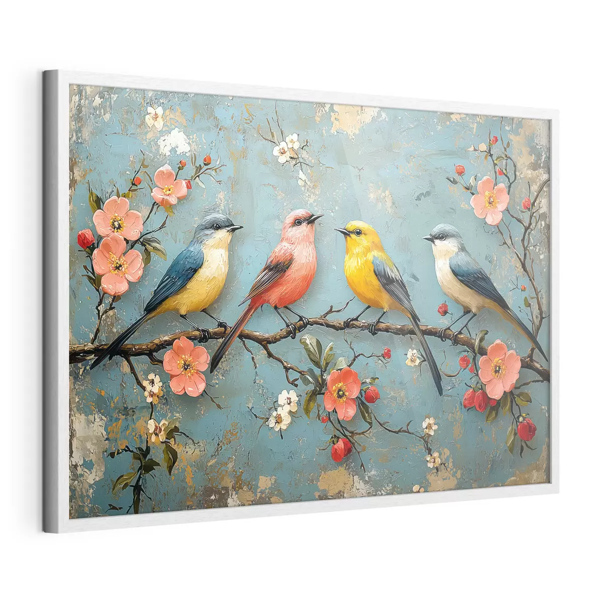 Poster Vögel auf einem Sakura-Zweig im Stil der Ölmalerei f41834