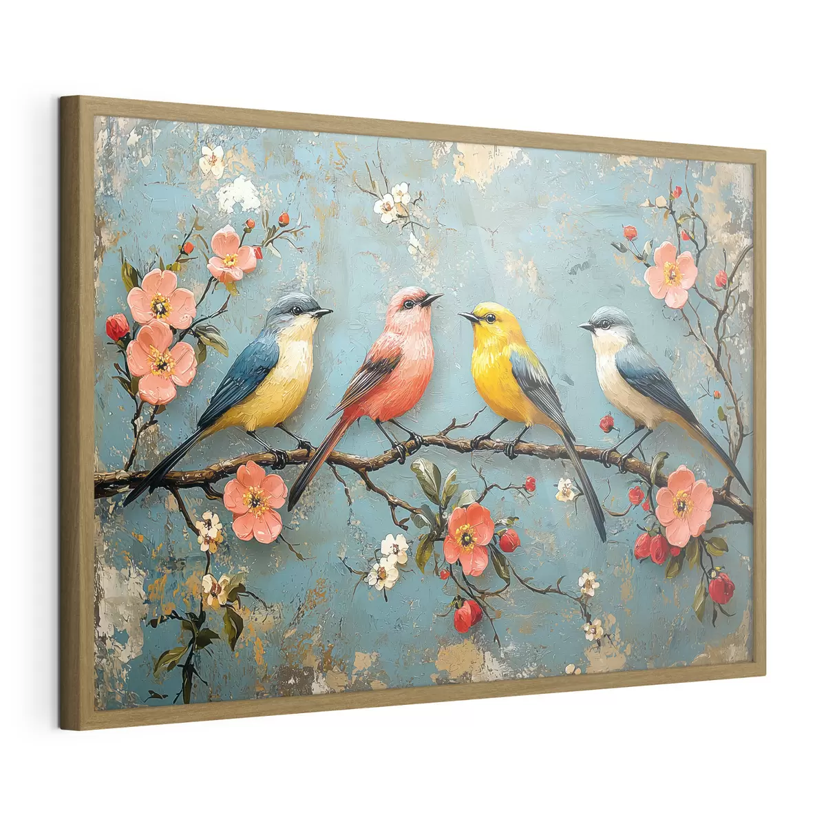 Poster Vögel auf einem Sakura-Zweig im Stil der Ölmalerei f41834