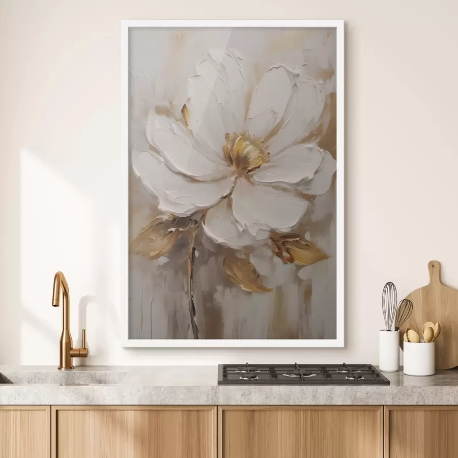 Fototapete Eine weiße Blume mit gelben Schattierungen auf einem strukturierten Hintergrund f41820