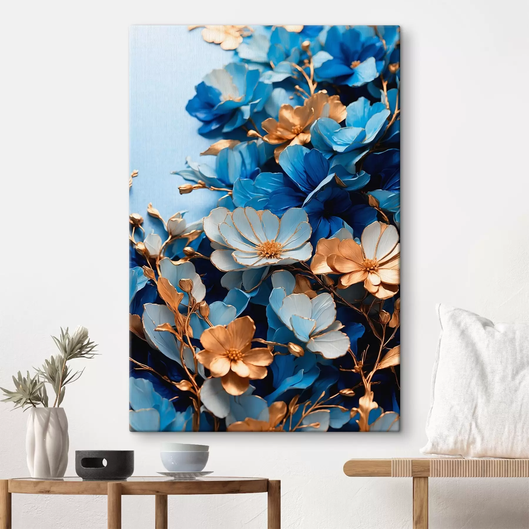 Fototapete Blaue und gelbe Blüten und Stängel s41514