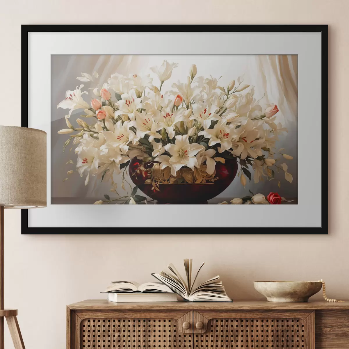 Poster Blumenstrauß in roter volumetrischer Vase f41510