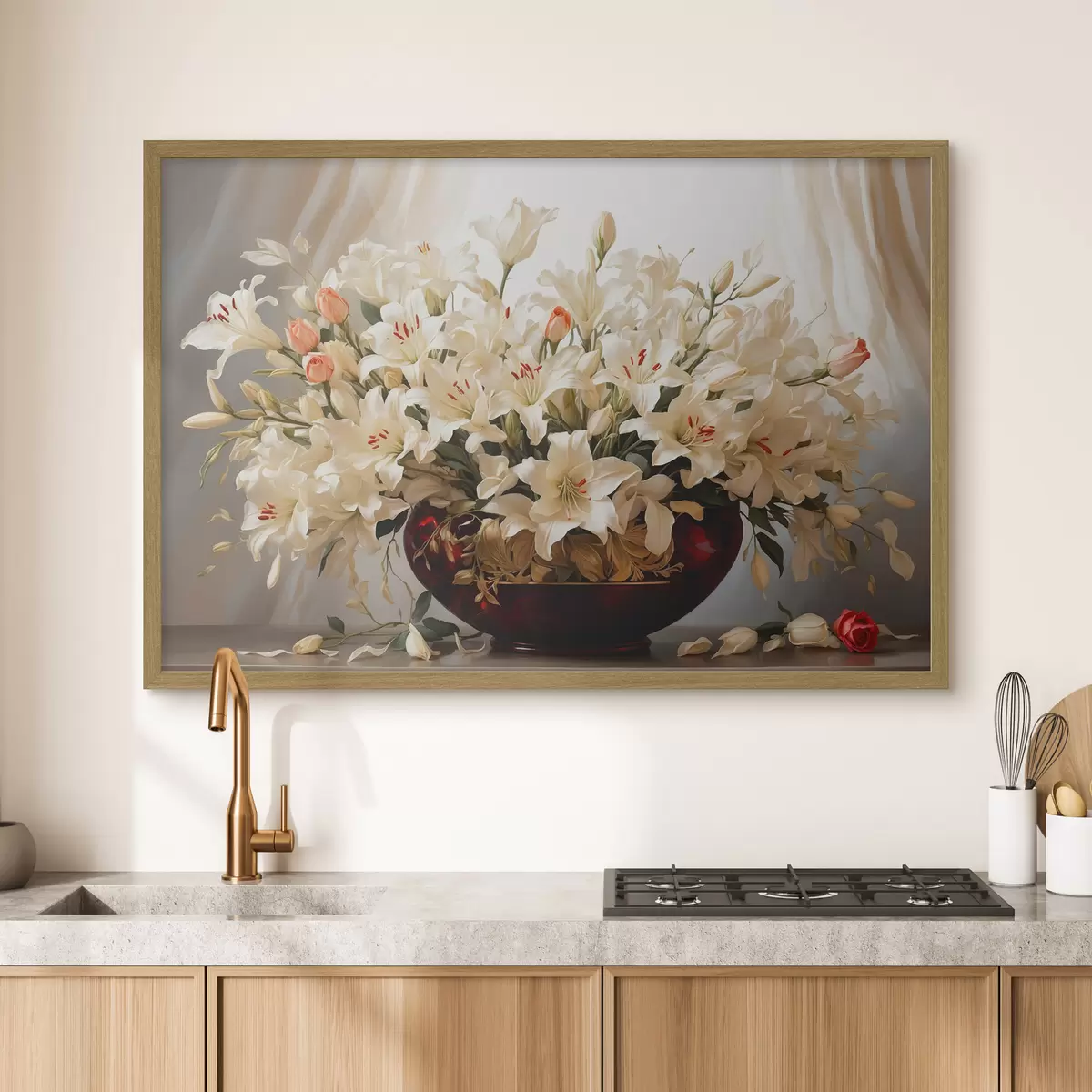 Poster Blumenstrauß in roter volumetrischer Vase f41510