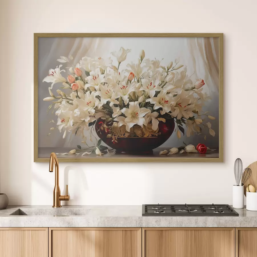 Fototapete Blumenstrauß in roter volumetrischer Vase f41510