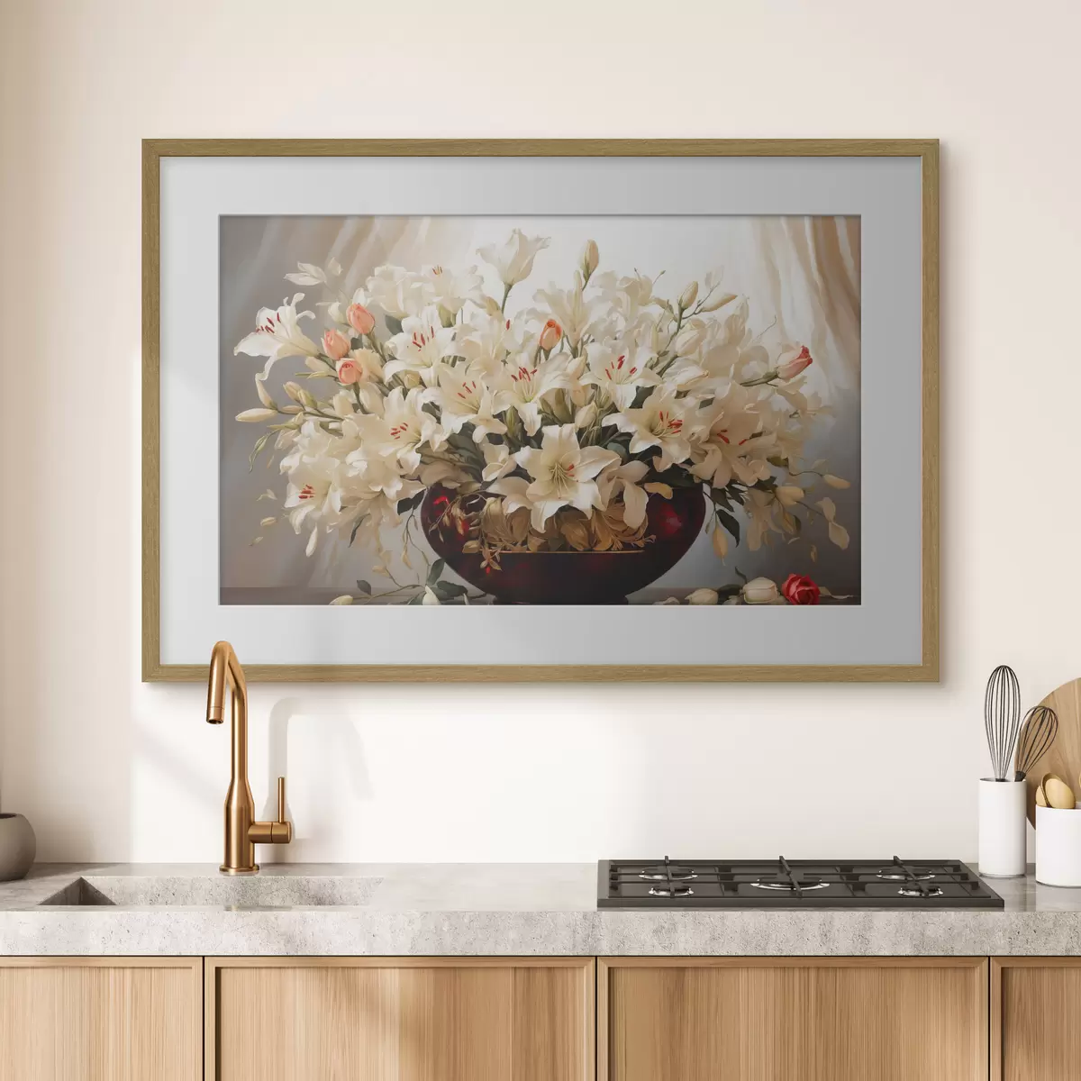 Poster Blumenstrauß in roter volumetrischer Vase f41510