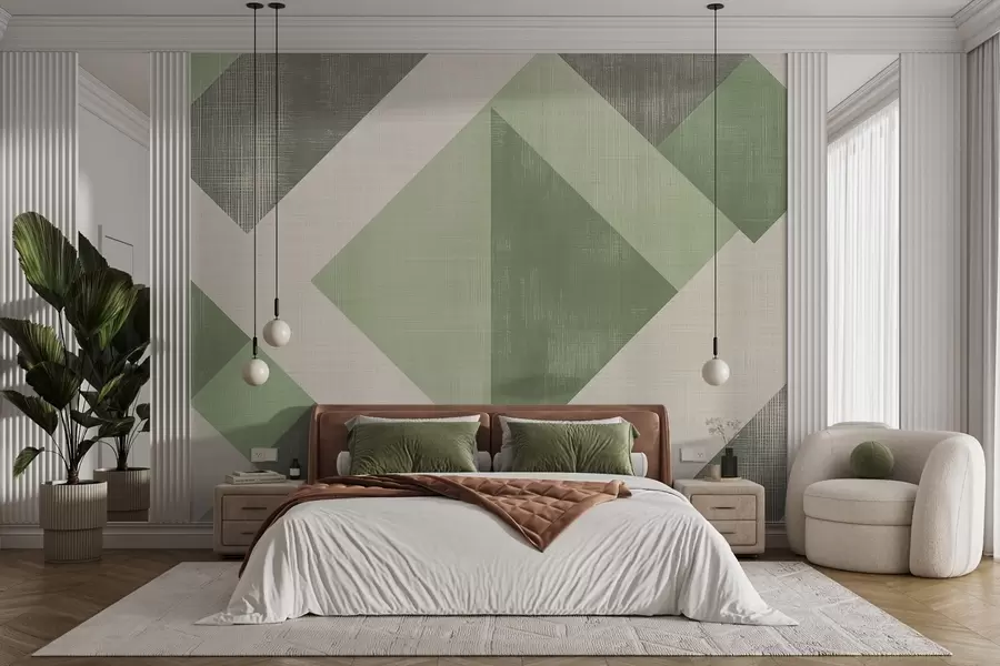 Fototapete Modernes geometrisches Tapetendesign mit sich überlappenden Formen in sanften Beige- und Brauntönen w02341v2