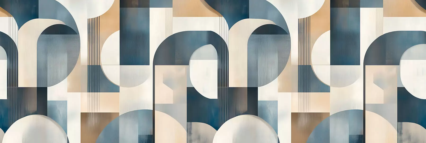Fototapete Art-Deco-Tapete mit geometrischem Muster in Blau-, Beige- und Milchtönen w02346