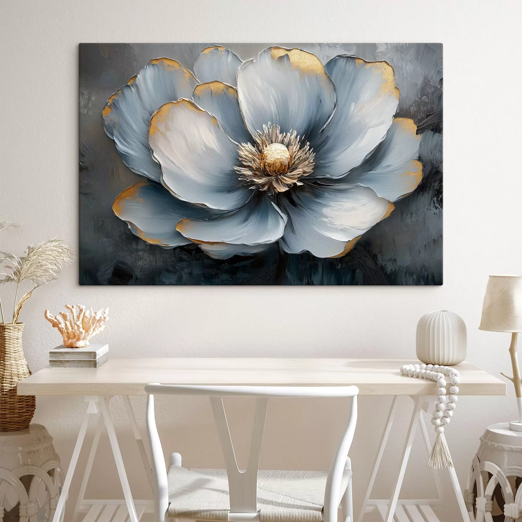 Fototapete Eine blaue Blume im Stil von Ölpinselstrichen s41825