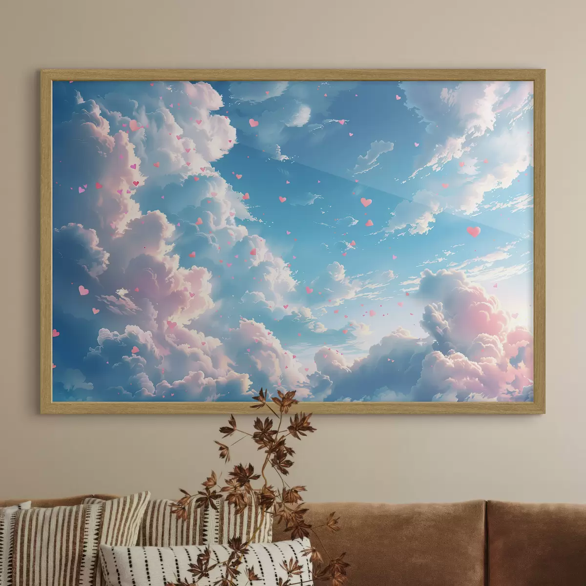 Poster Blauer Himmel mit Herzen im Anime-Stil f41864