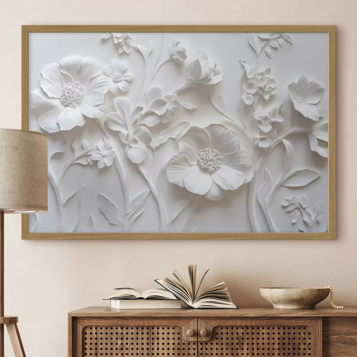 Poster Weiße Stuckblumen f41867