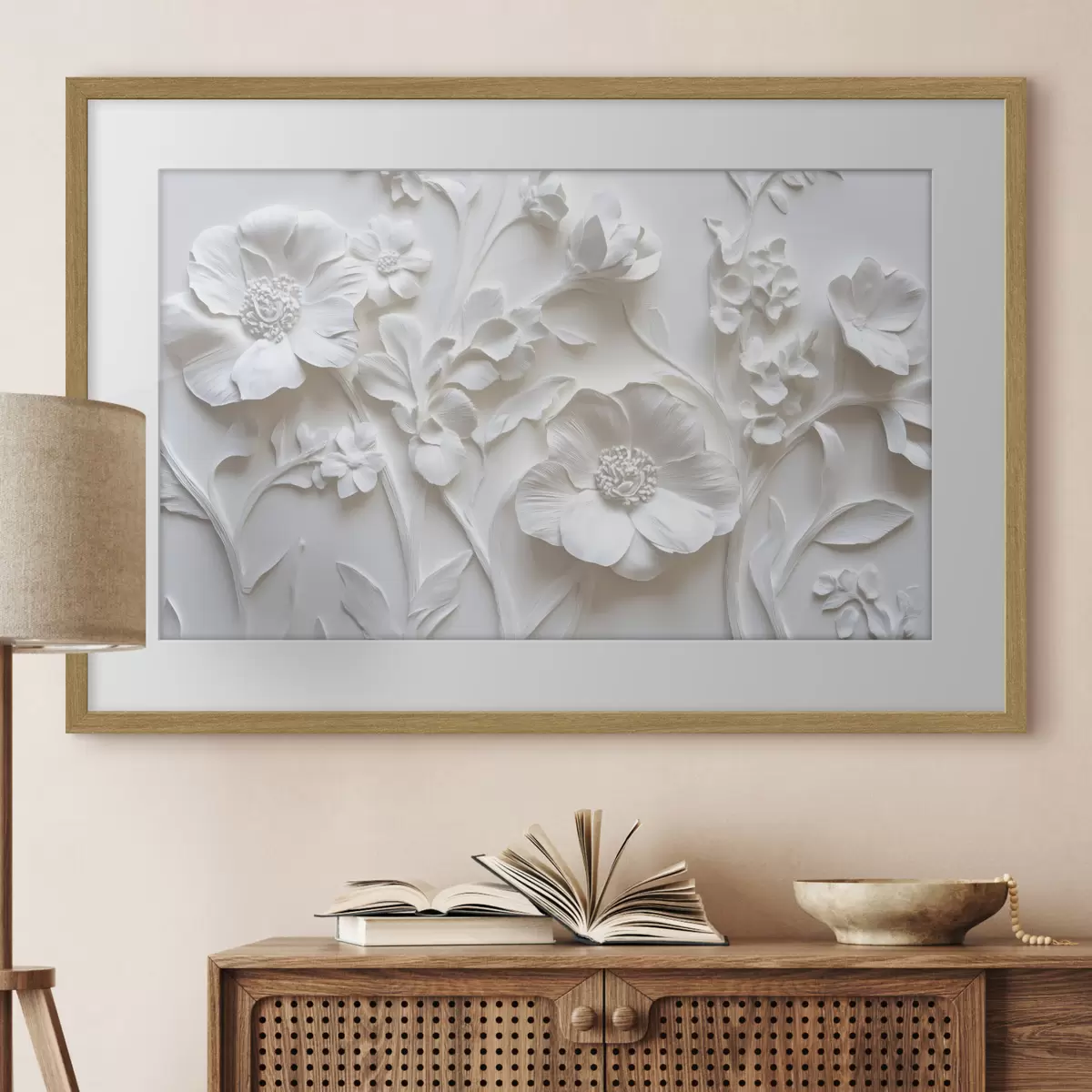 Poster Weiße Stuckblumen f41867