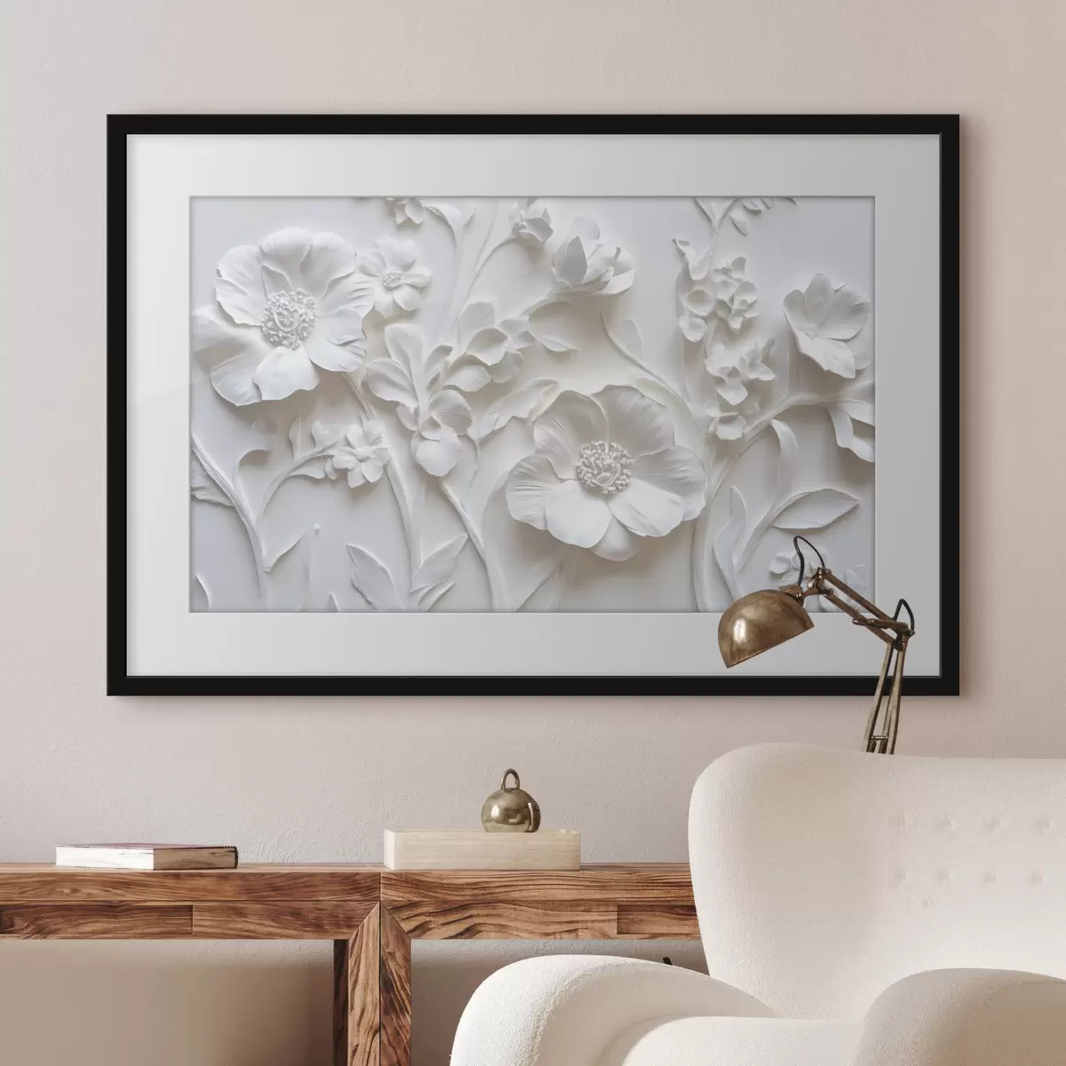 Poster Weiße Stuckblumen f41867