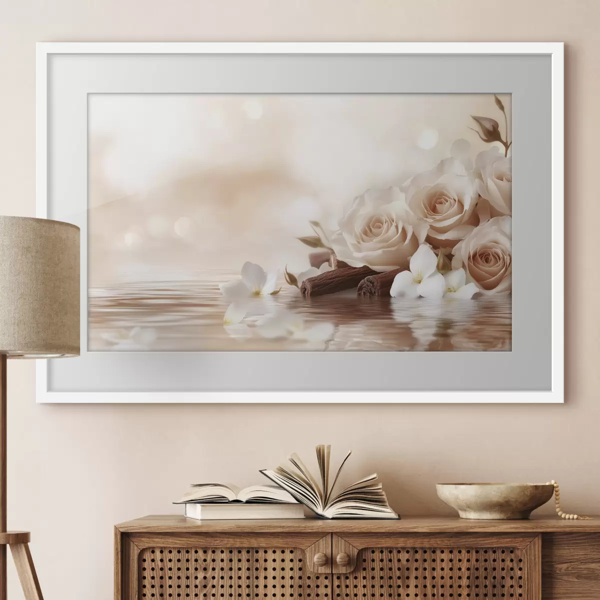 Poster Zarte beige Rosen am Meeresufer f41877