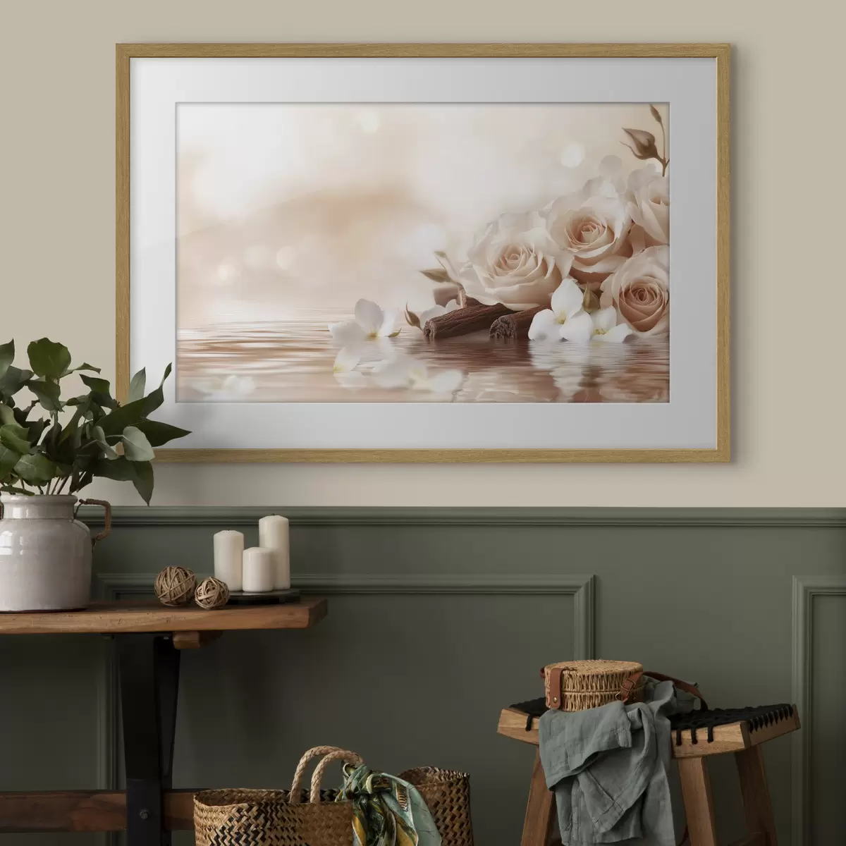 Poster Zarte beige Rosen am Meeresufer f41877