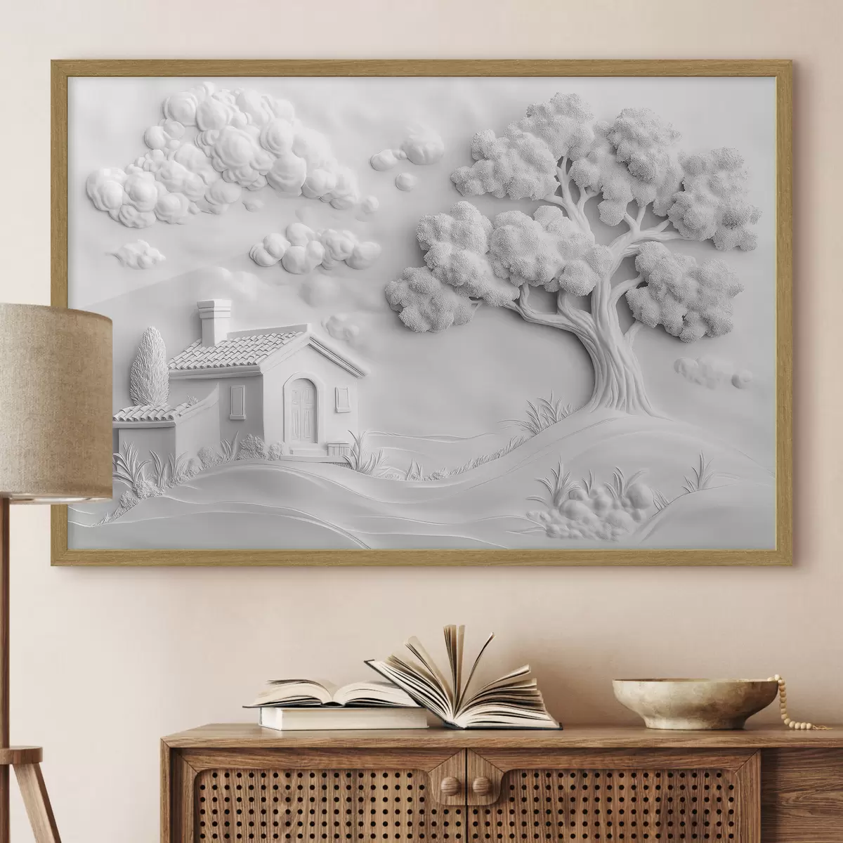 Poster 3D-Imitation des Stucks eines Hauses auf dem Dorf f41878
