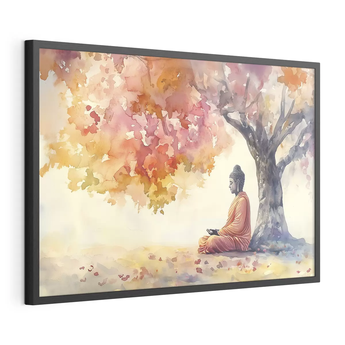 Poster Buddha meditiert unter dem Baum, Aquarellstil, Herbst, Esoterik f41887