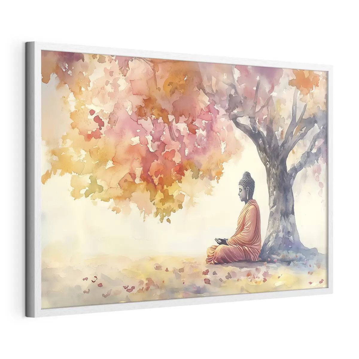 Poster Buddha meditiert unter dem Baum, Aquarellstil, Herbst, Esoterik f41887