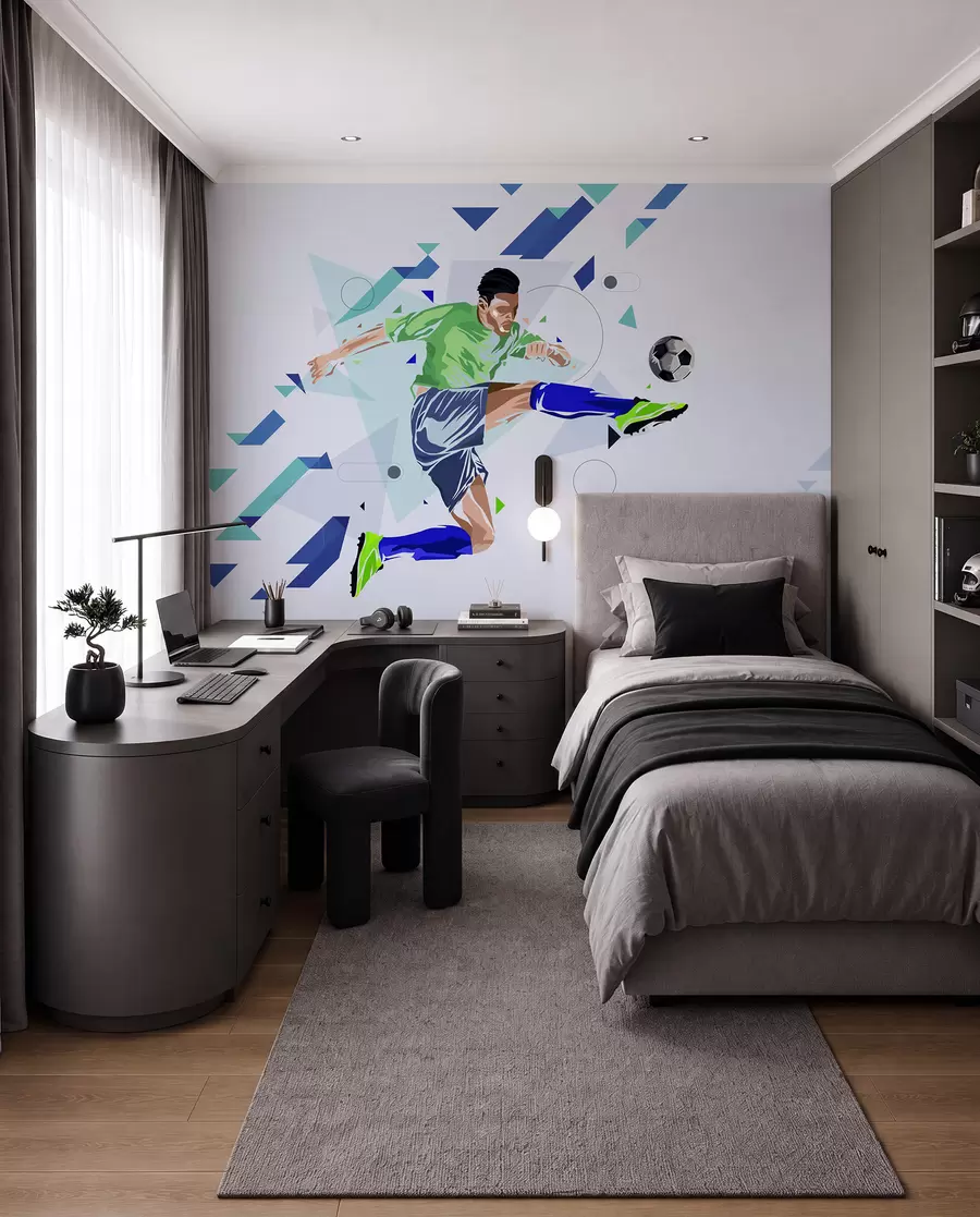 Fototapete der Fußballspieler, der den Ball schießt w02401