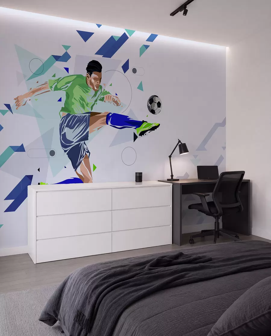 Fototapete der Fußballspieler, der den Ball schießt w02401