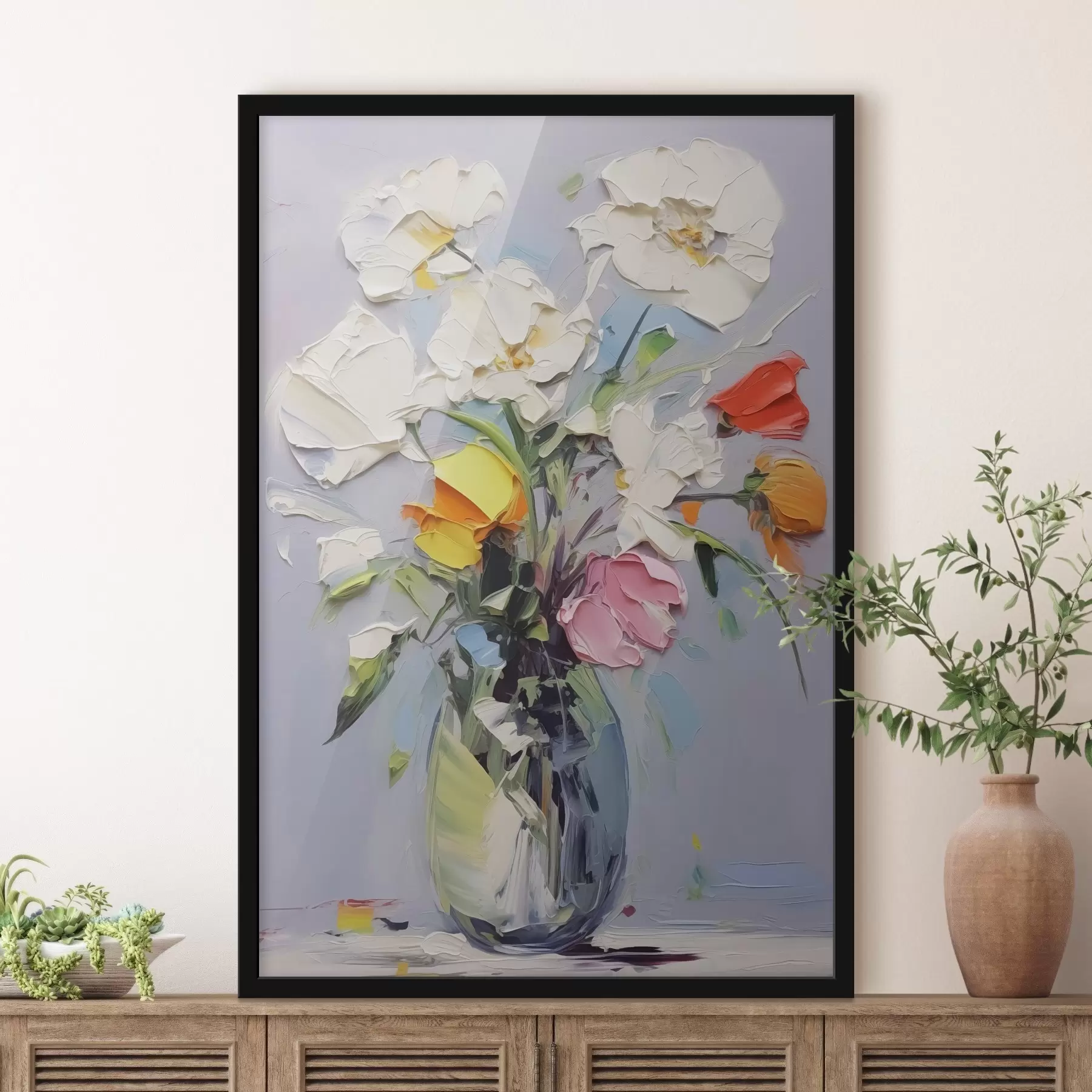 Fototapete Abstrakter Blumenstrauß in einer Vase Nachahmung von Pinselstrichen f41936
