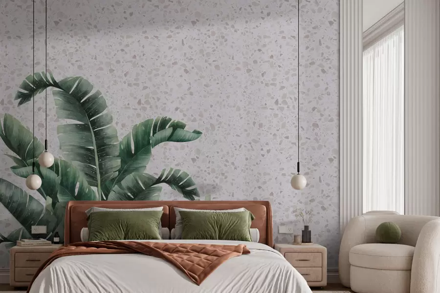 Fototapete Tropische Blätter und Terrazzo-Hintergrund w02376