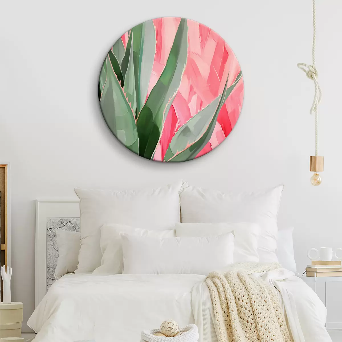 Runde Wandbilder Aloe-Blätter auf rosa r39921
