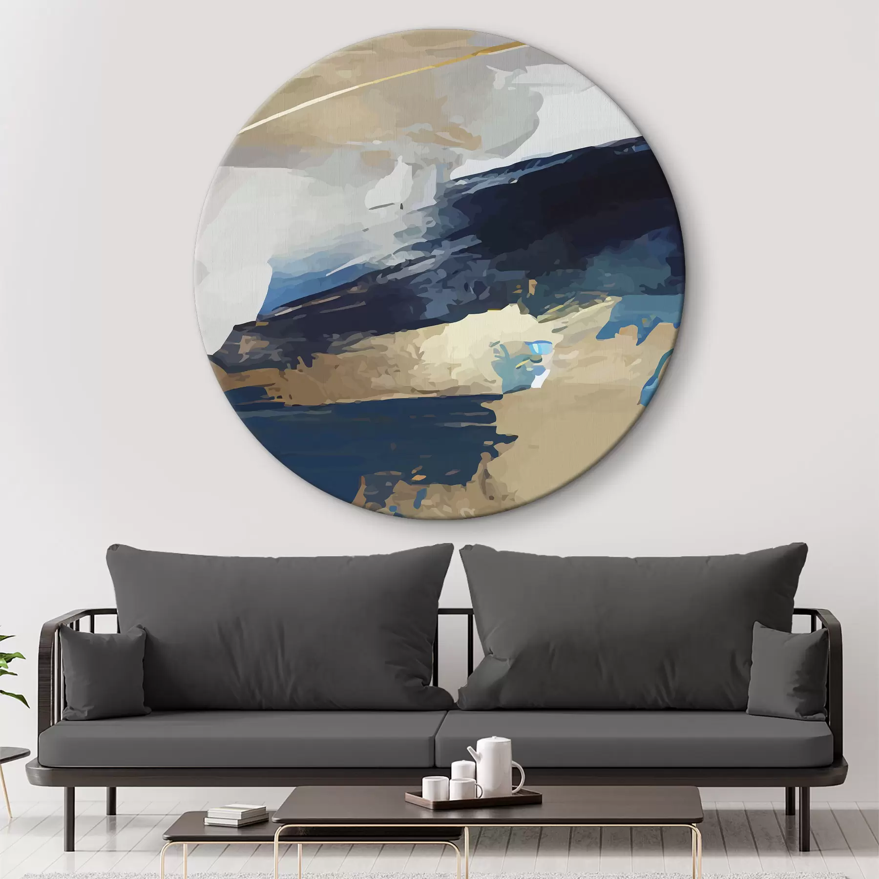 Fototapete Ausdrucksstarke graue und blaue Abstraktion mit Gold r36621