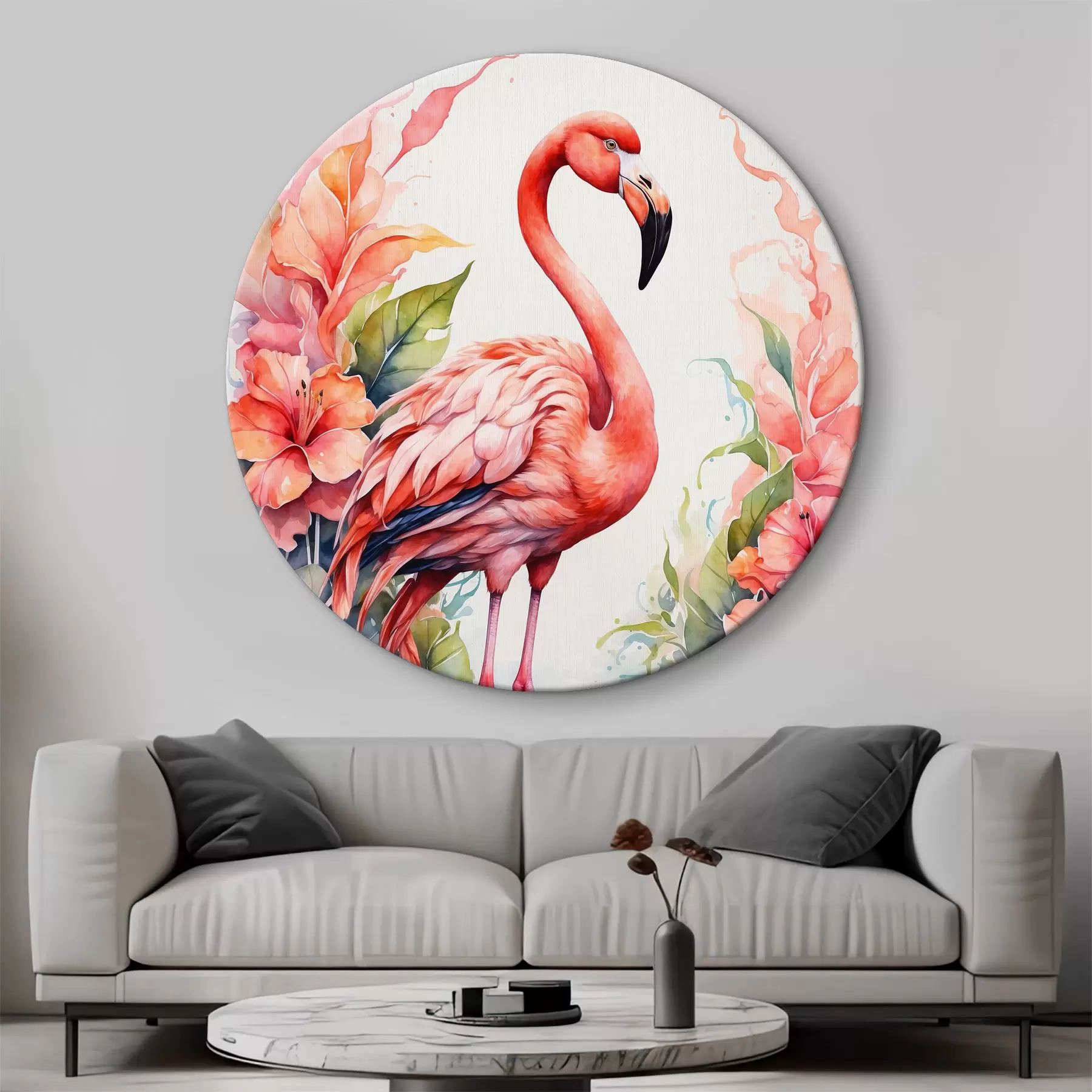 Fototapete Flamingo mit Blumen in Aquarell r37125
