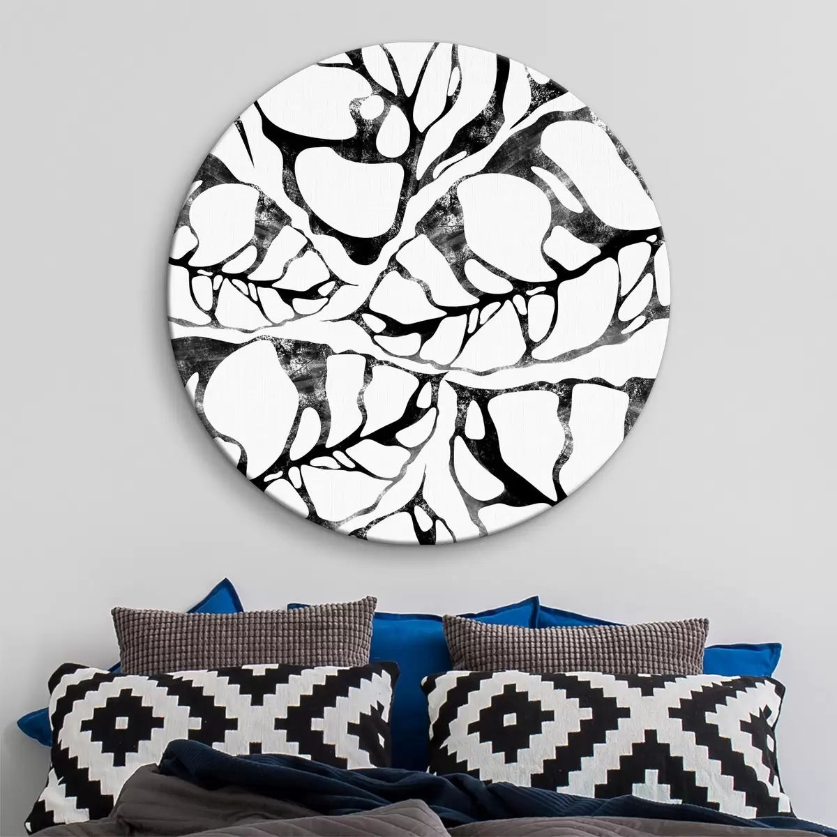 Runde Wandbilder Tropisches Monstera-Blättermuster mit Löchern, Minimalismus, strukturiert, schwarzgraue Farbe, Blumen, Pflanze r38351