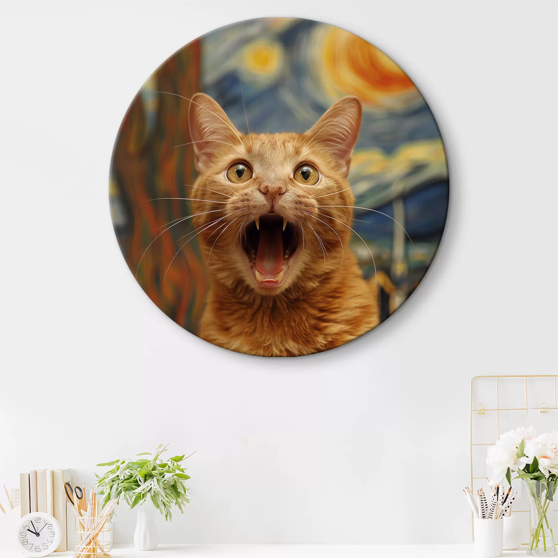 Fototapete Gemälde „Der Schrei“ im Van Gogh-Stil mit einer Katze r39724