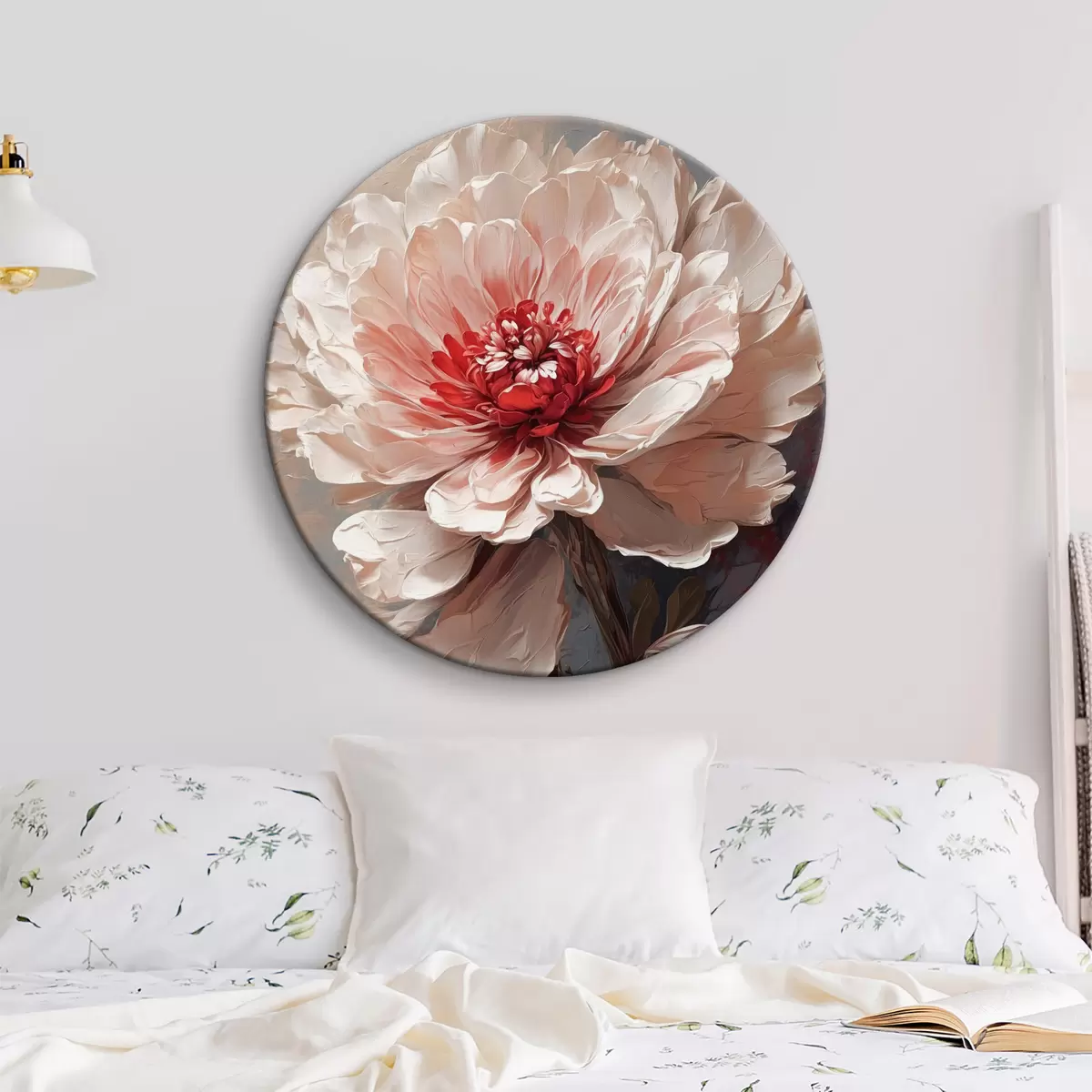 Runde Wandbilder Weiße Blume auf abstraktem Acrylhintergrund r39864