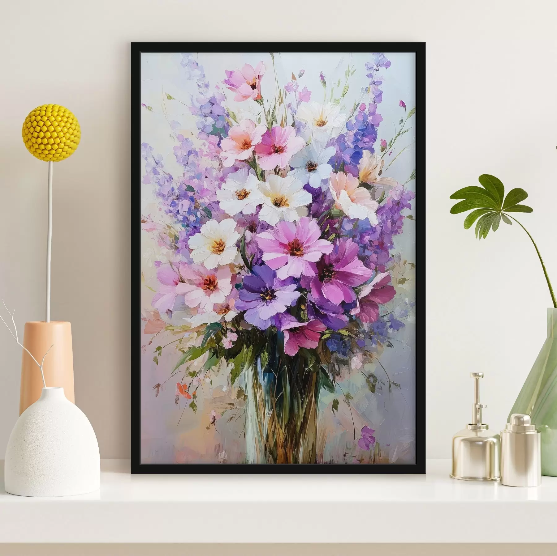 Fototapete lila und weiße Blumen in einer Vase f41999