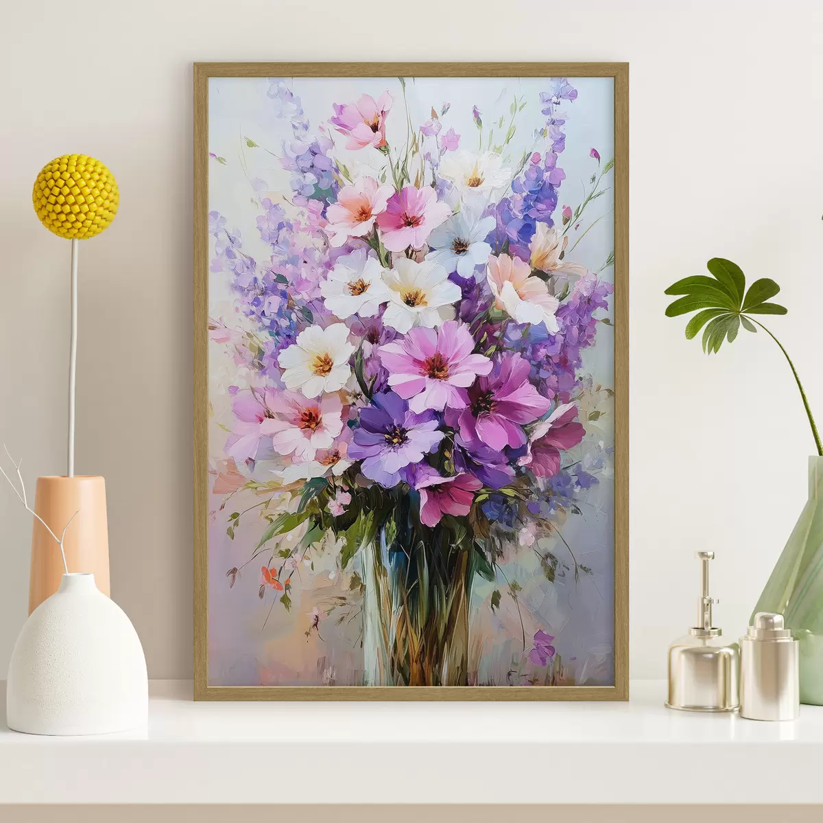 Poster lila und weiße Blumen in einer Vase f41999