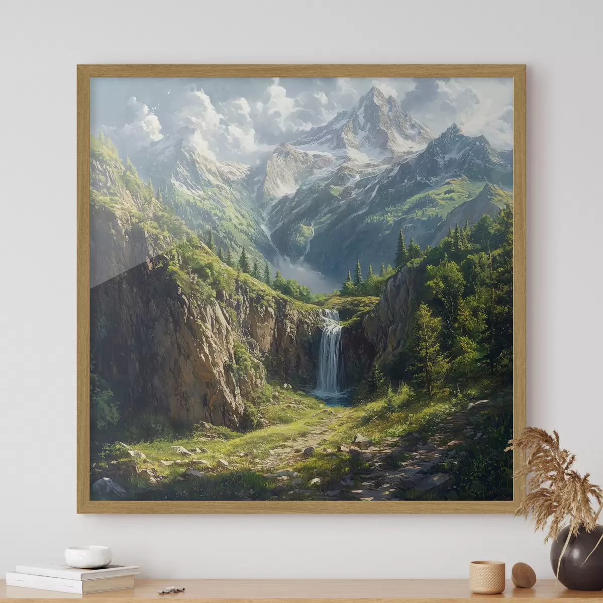 Poster berge und Wasserfall f42020