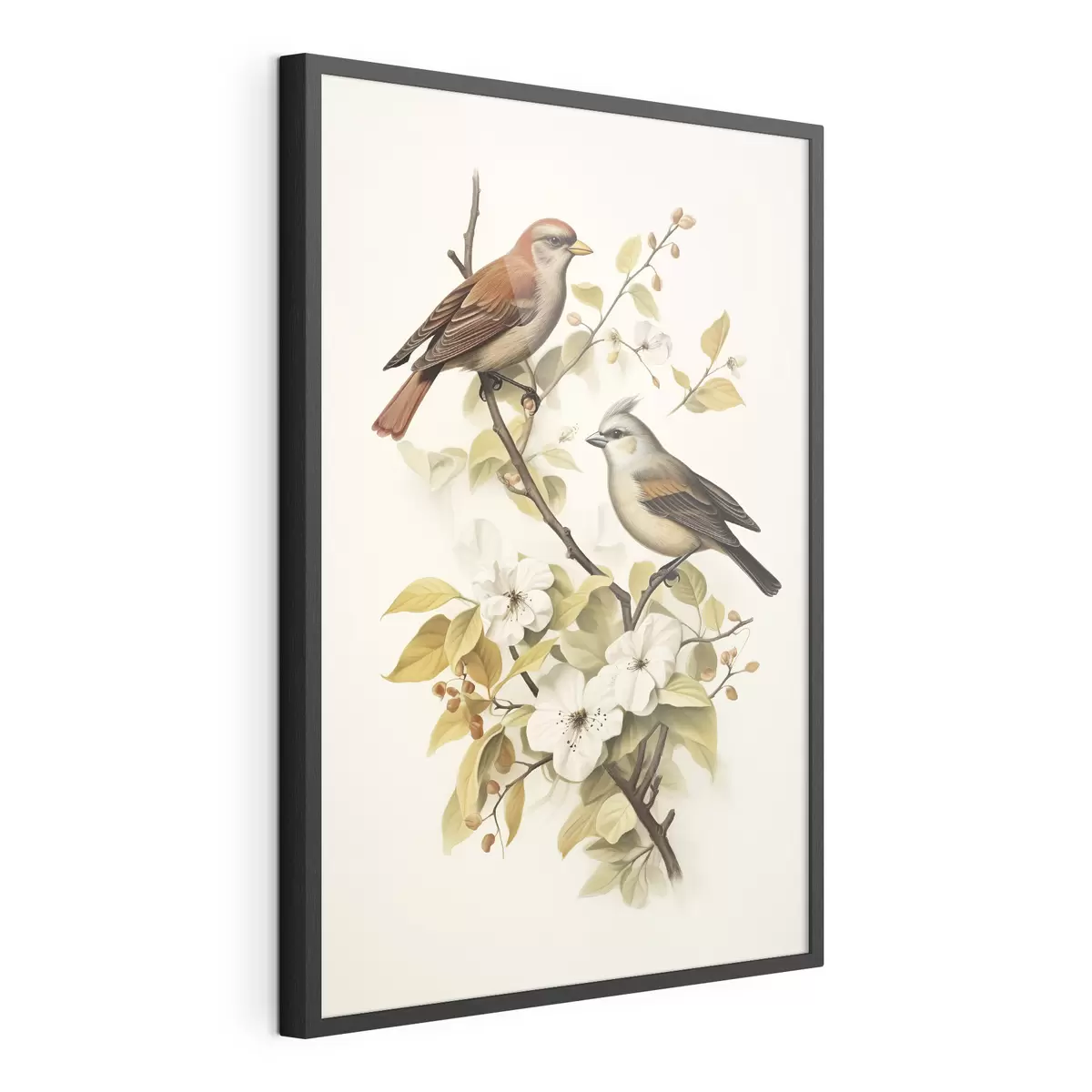 Poster Vögel auf einem Zweig im Vintage-Stil f42035