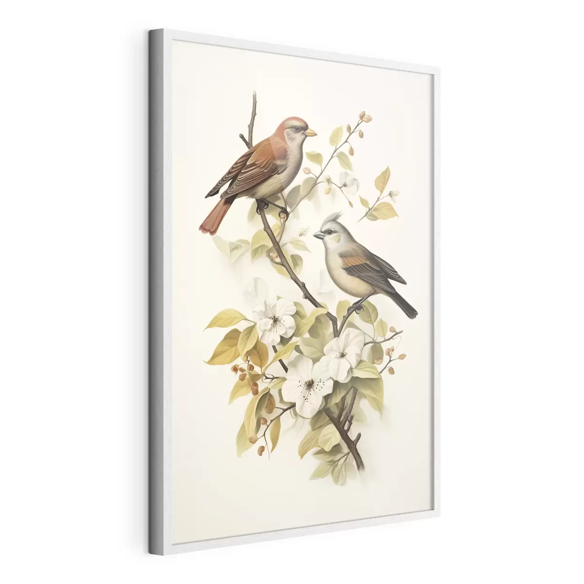 Poster Vögel auf einem Zweig im Vintage-Stil f42035