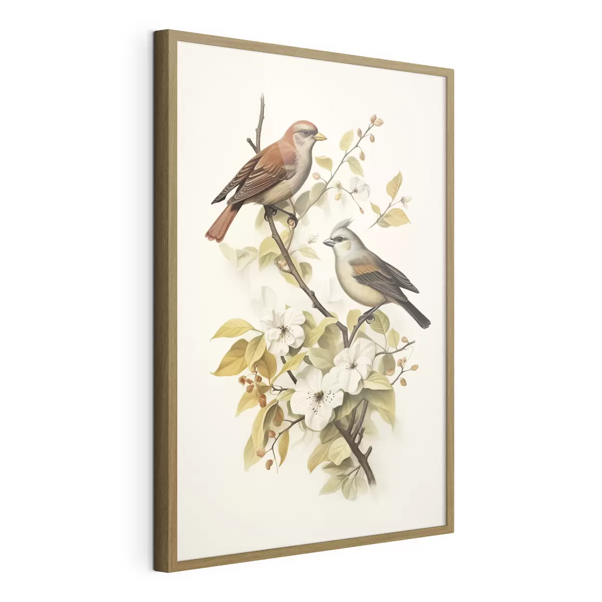 Poster Vögel auf einem Zweig im Vintage-Stil f42035