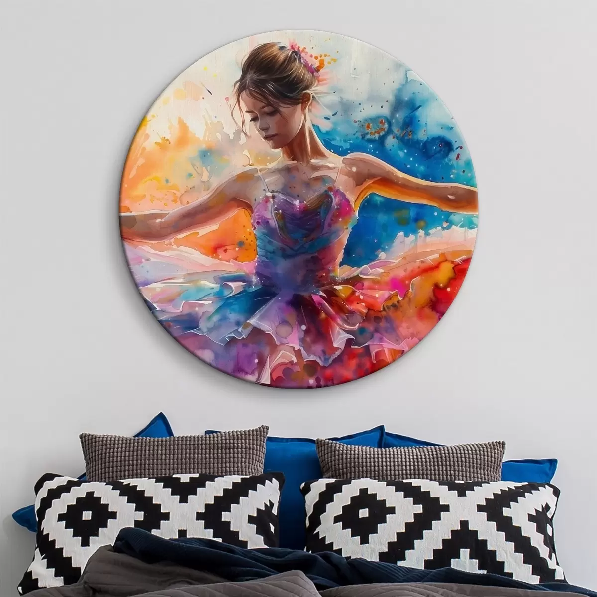 Runde Wandbilder Mädchen Ballerina Aquarell Bild r38466