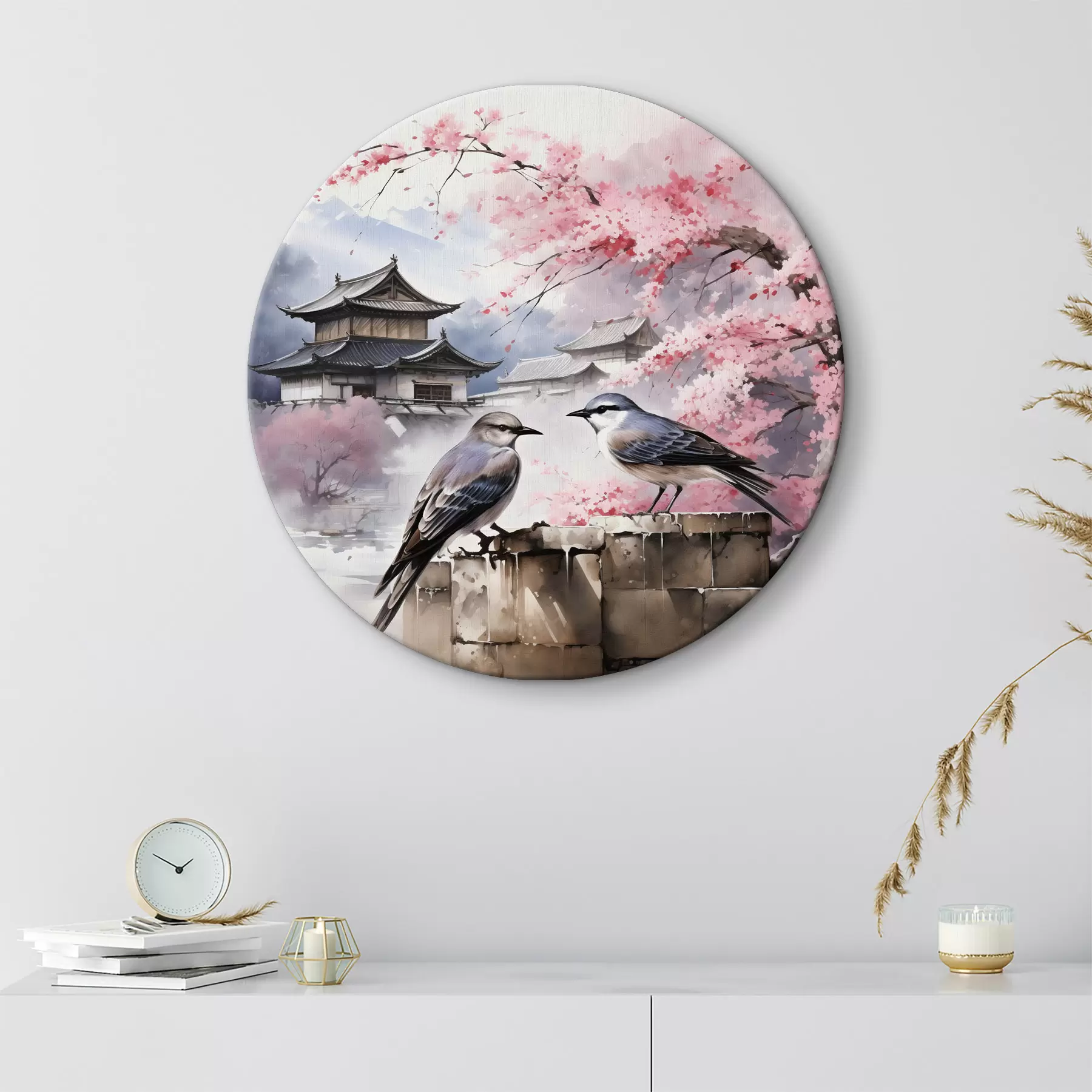 Fototapete Zwei Vögel auf dem Hintergrund der blühenden Sakura r36815