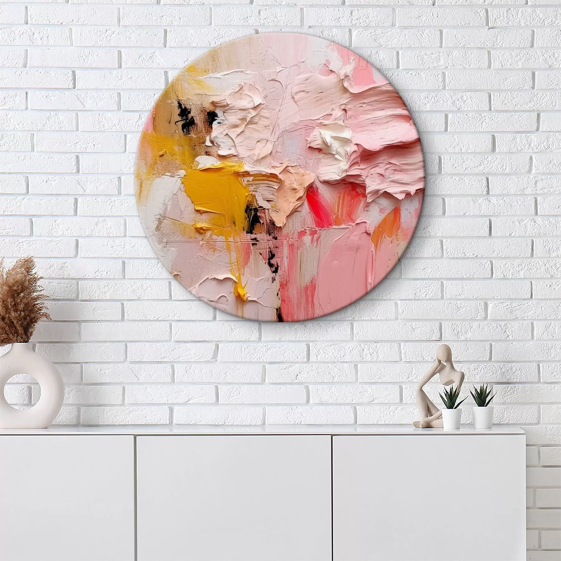 Fototapete Abstrakter Expressionismus mit großen Pinselstrichen in Rosa, Gelb und Weiß r38916