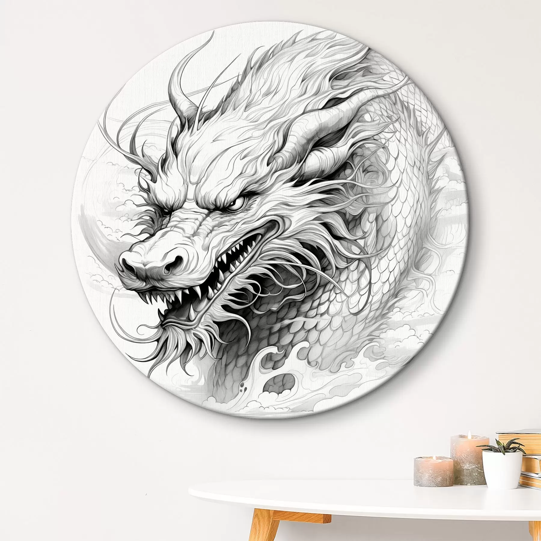 Fototapete Monochrome Strichzeichnung eines Drachens im chinesischen Stil r39563