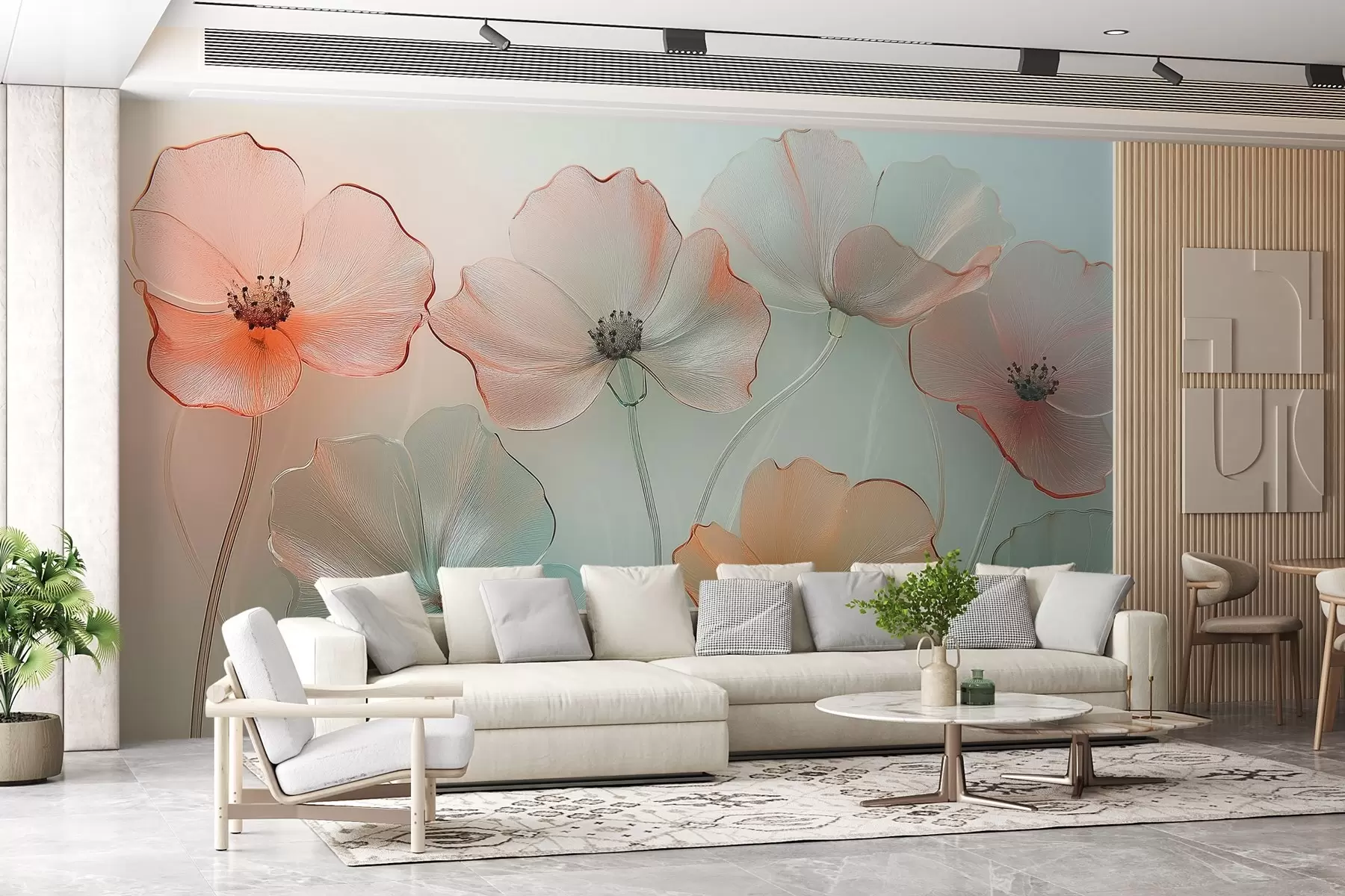 Fototapete mohnblumen-Imitat aus Glas in zarten Farben w02519